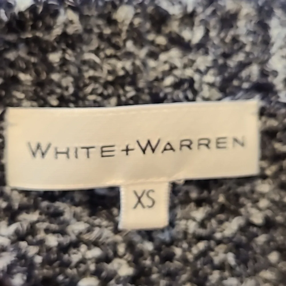 White + Warren Cotton Knit Sweater Blue & White Bow Tie Feminine xSMALL Preowned
